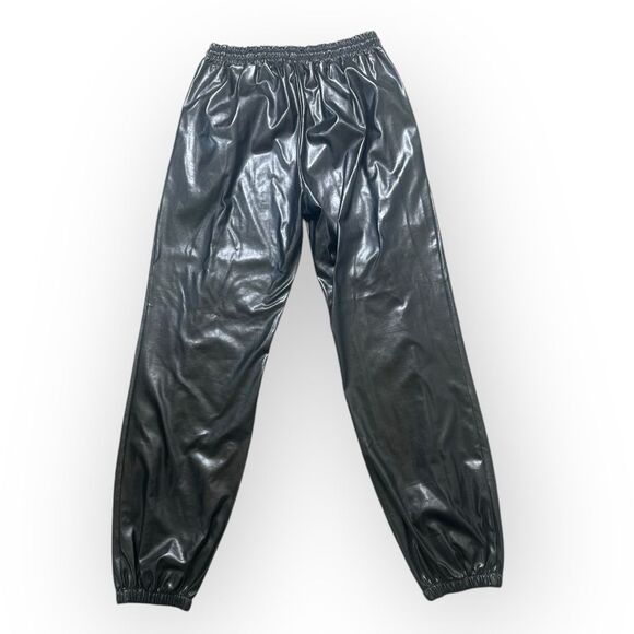Y2K Faux Leather Pants Women’s Large Black Joggers - Picture 2 of 7